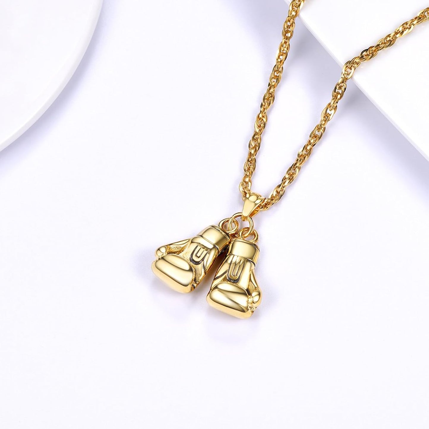 18k Gold Plated 'BB' Boxing Glove Pendant & Necklace