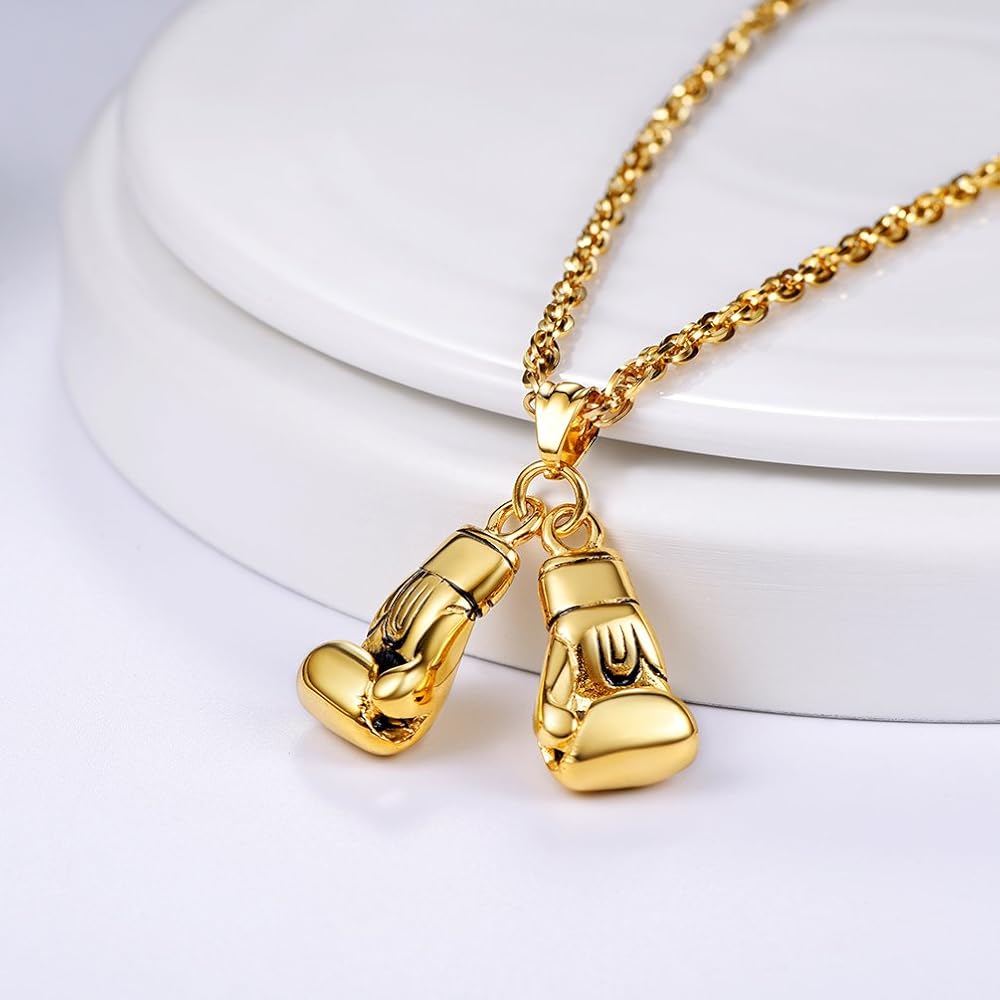 18k Gold Plated 'BB' Boxing Glove Pendant & Necklace